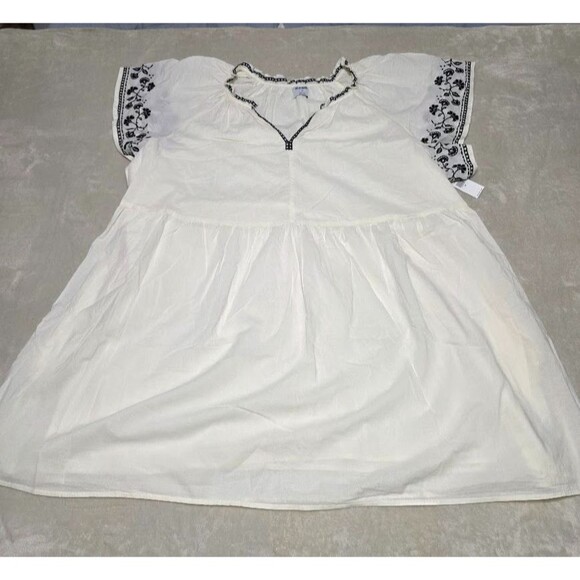 Old Navy 3X Embroidered Mini Swing Dress Creme Black Flutter Boho Pockets Cotton - Picture 4 of 11